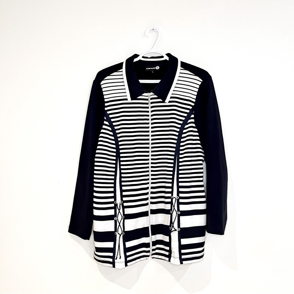 Claire France Navy blue and white striped jacket 1x